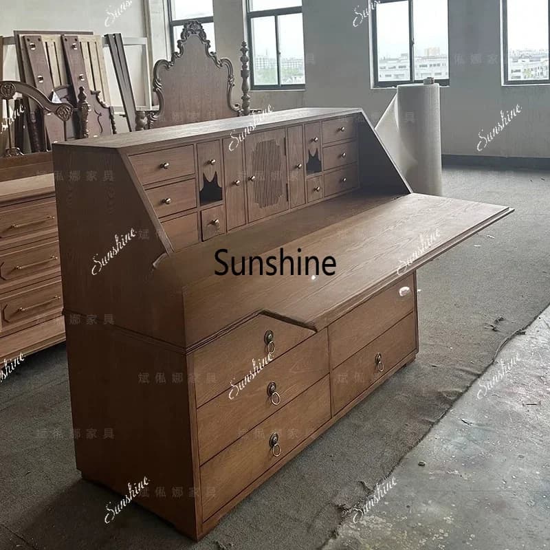 YFrench retro solid wood desk, study desk, wabi-sabi office