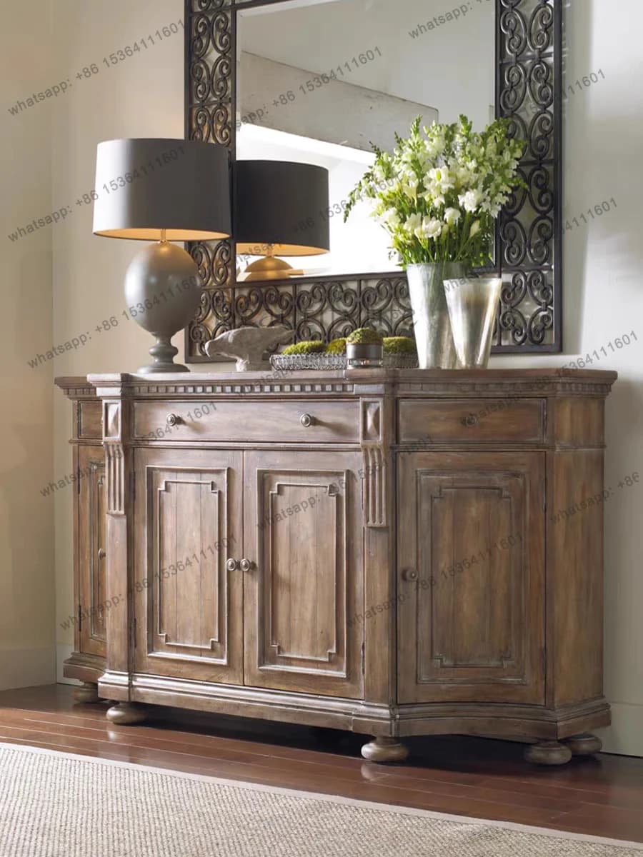 XX American Solid Wood Dining Side Cabinet Light Luxury Display Living Room Dining Room Wall Retro Wine Cabinet