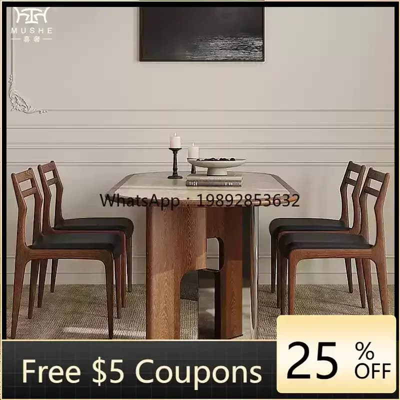 AB  retro travertine rock slab dining table oval solid wood dining table