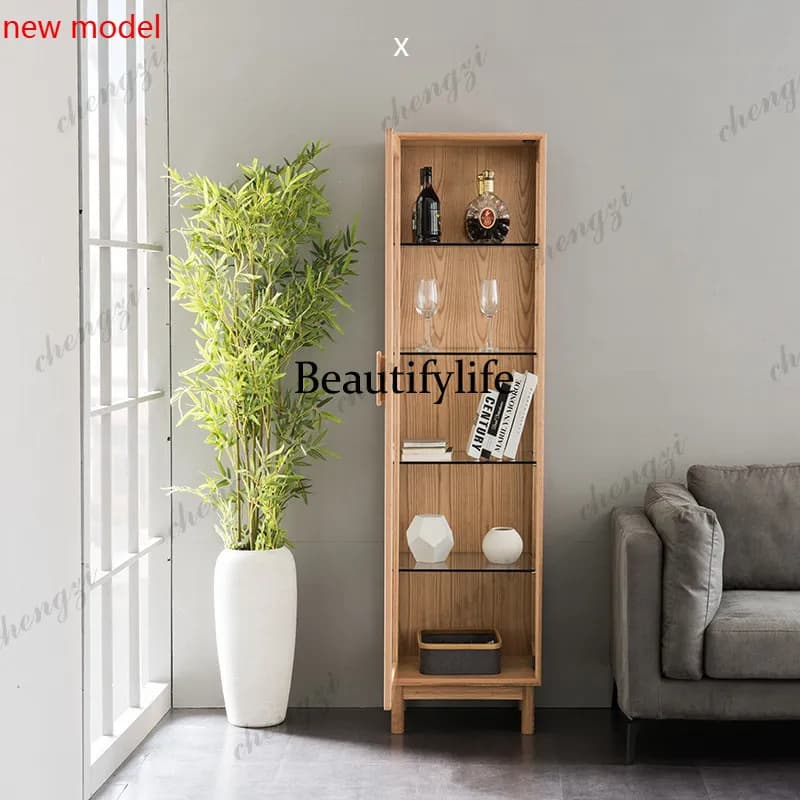 DD182Japanese style, modern storage wine cabinet simple, display narrow cabinet glass side cabinet
