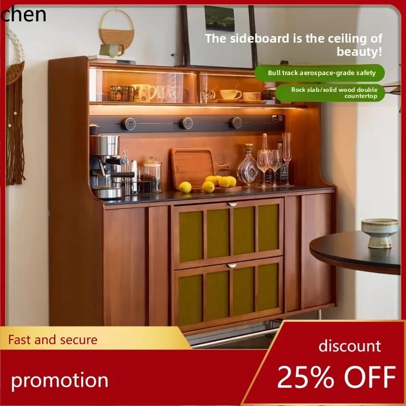 HXL Boxwood Retro Sideboard Wall-Mounted Integrated Storage Double-Layer New Model Living Room Wine Cabinet