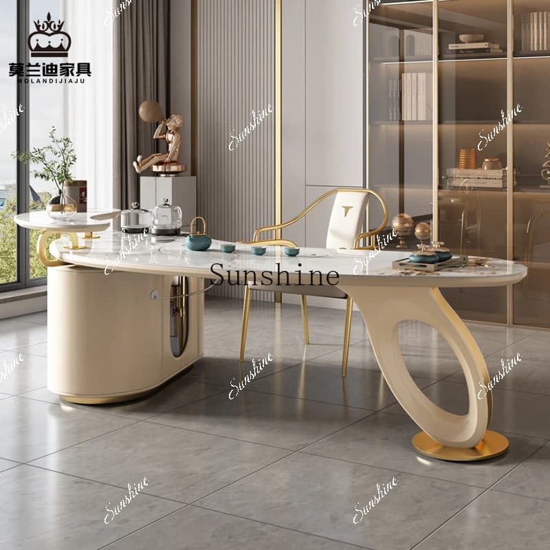 Light luxury high-end sense simple office tea integrated table creative curved tea table and chair combination modern rock slab