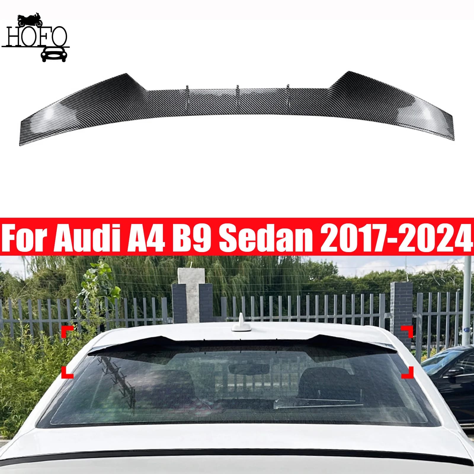 For Audi A4 B9 Sedan 2017-2024 Rear Roof Spoiler Wing Lip Tail Trunk Window Upper Splitter