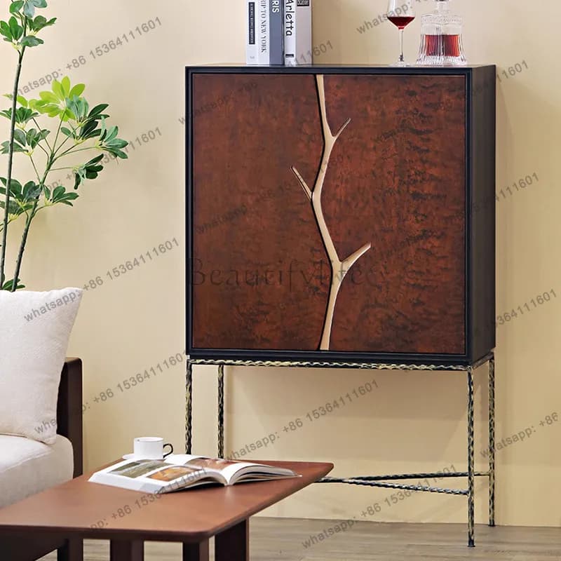 Medieval retro dining side cabinet Italian light luxury silent French solid wood decorative cabinet