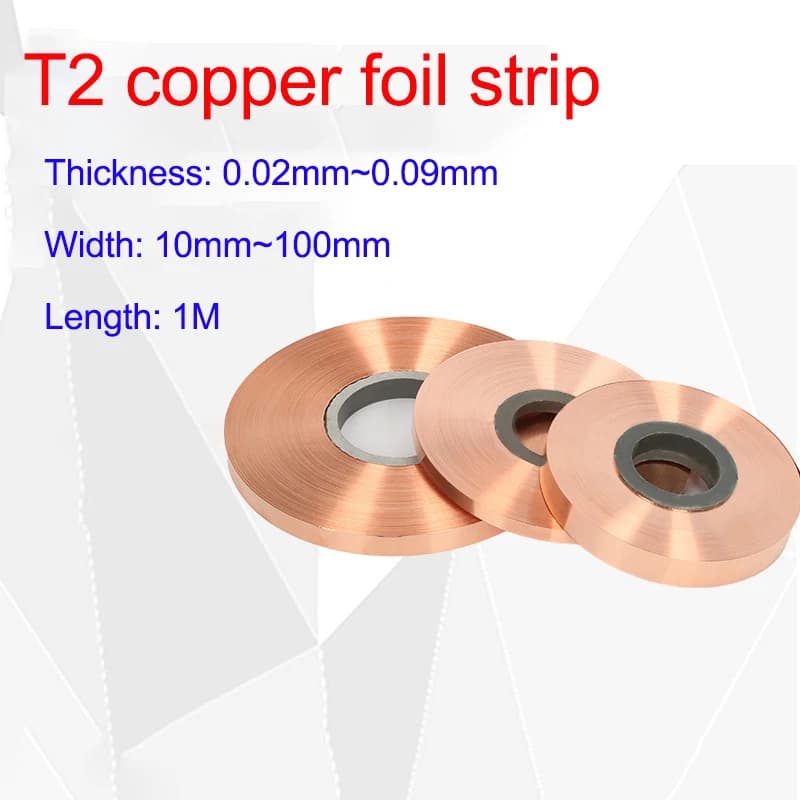 T2 Pure Copper Foil Strip Metal Red Copper Plate Sheet Narrow Strip Length 1M  Thick 0.02/0.03~0.09mm Width 10-100mm