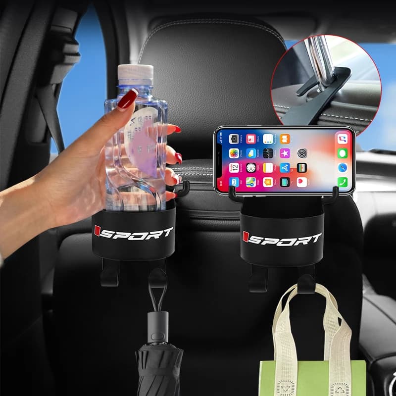 Car Seat Back Storage Rack Multifunctional Cup Holder Storage Box with Hook Material Beverage Phone Holder Car Cleaning supplies