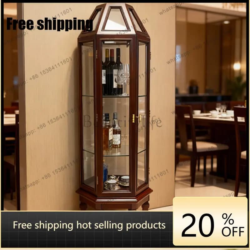 JJ  American solid wood wine cabinet living room floor-to-ceiling glass door display large-capacity locker