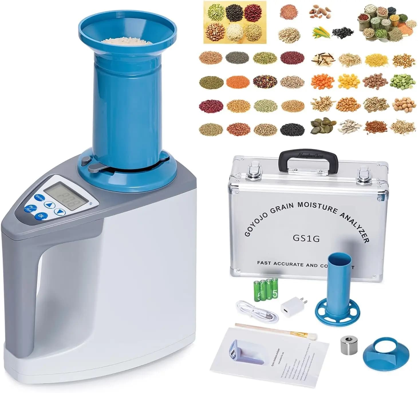Moisture Tester Portable GOYOJO Grain Moisture Meter Analyzer Digital Grain LCD Display Crop Moisture Meter