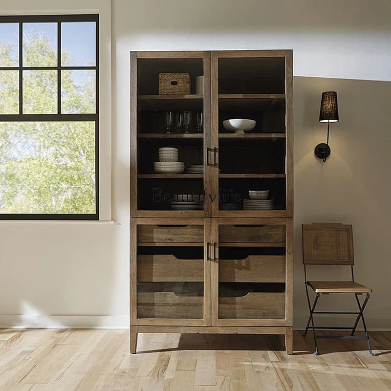 01French retro wine cabinet small apartment living room storage display cabinet can be customized furniture