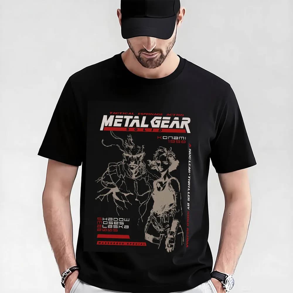 Metal Gear Solid MGS Game Gift T‑Shirt for Gamer 0315 Unisex Cotton Short Sleeve Tees Solid Snake Graphic Print Streetwear Tops