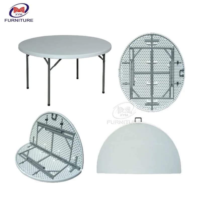 HDPE PC Table White Plastic Round 8-10 People Dining Table Wholesale Customized PC Outdoor Restaurant Banquet Tables