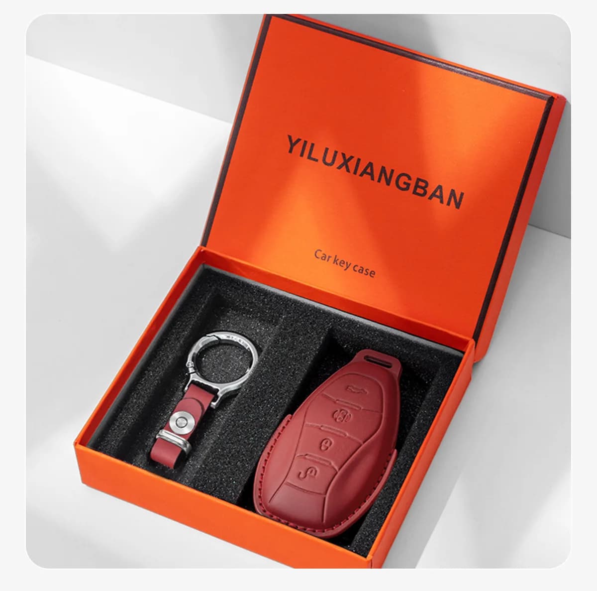 For Hongqi EH7 Car Key Cover, First-layer Cowhide Key Cover Buckle, Interior Modification Special All-inclusive