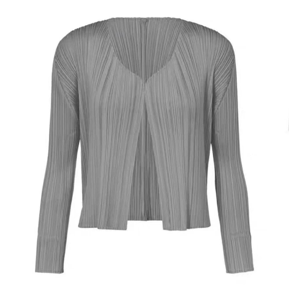 ISSEY Basic Slim-Fitting Solid-Ruffled Short Coat with Open-Back Blazer in Lightweight Material
