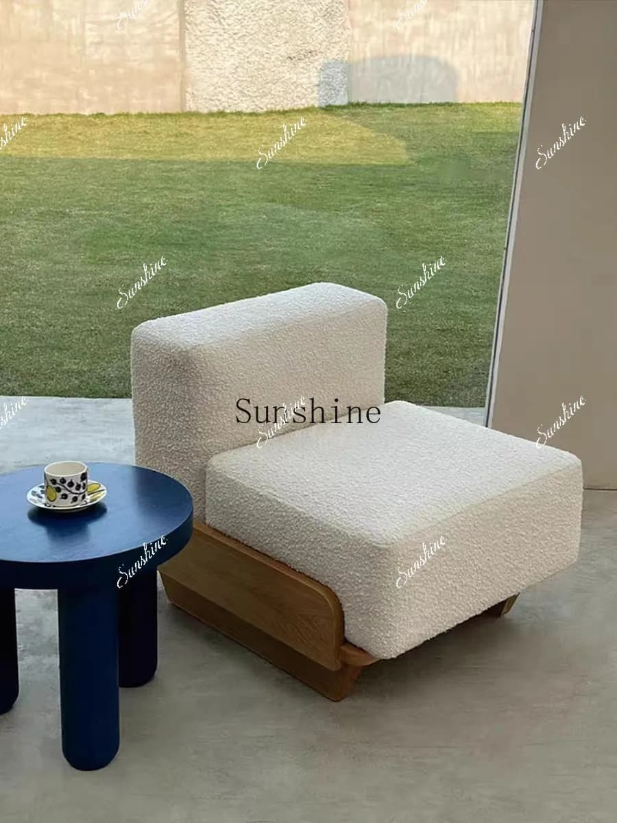 Nordic simple and modern, sleigh sofa solid wood fabric single four sofa stool  FT