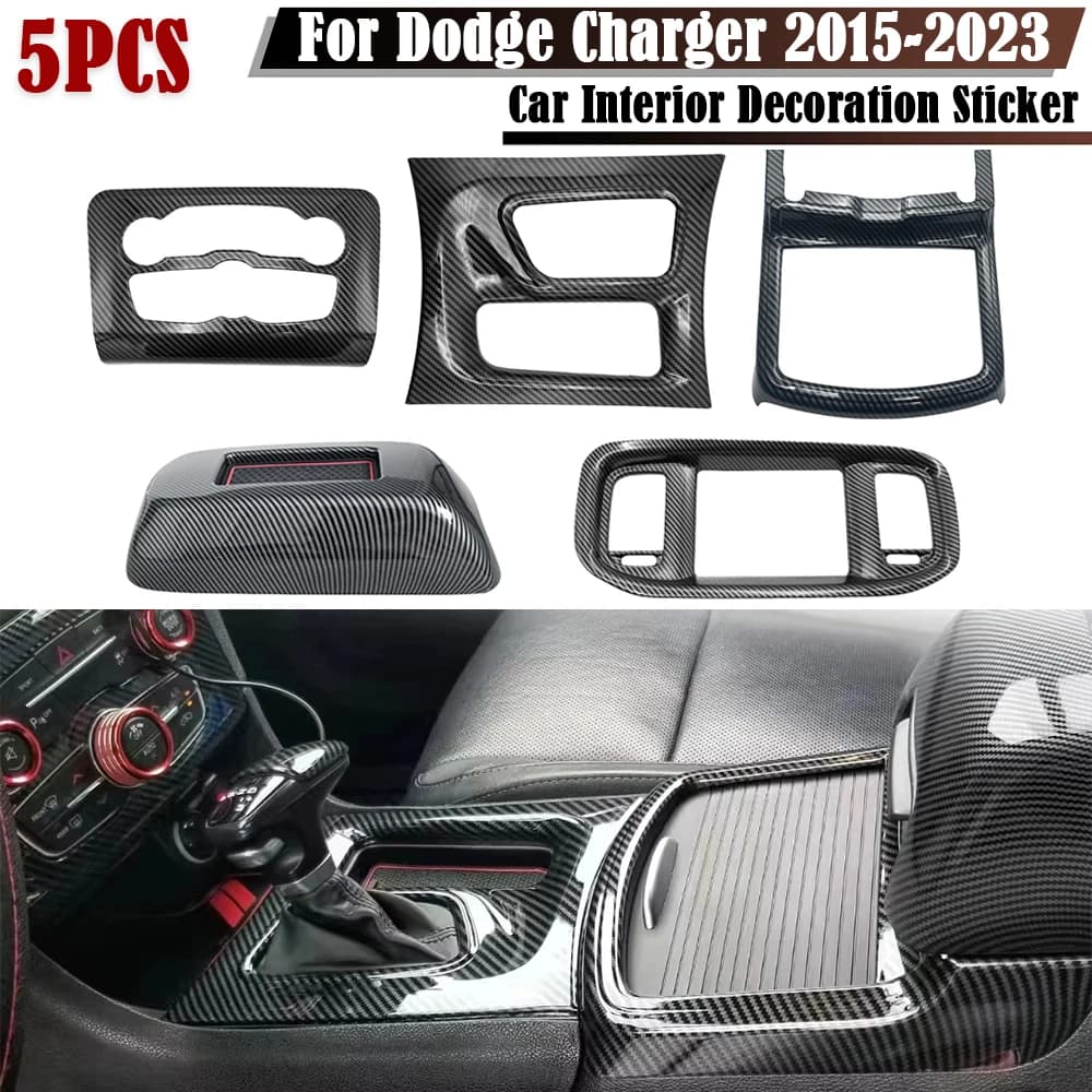 5pcs/set Car Interior Decoration Central Control/Gear Shift Panel/A/C Switch Decorative Trim Sticker For Dodge Charger 2015-2023