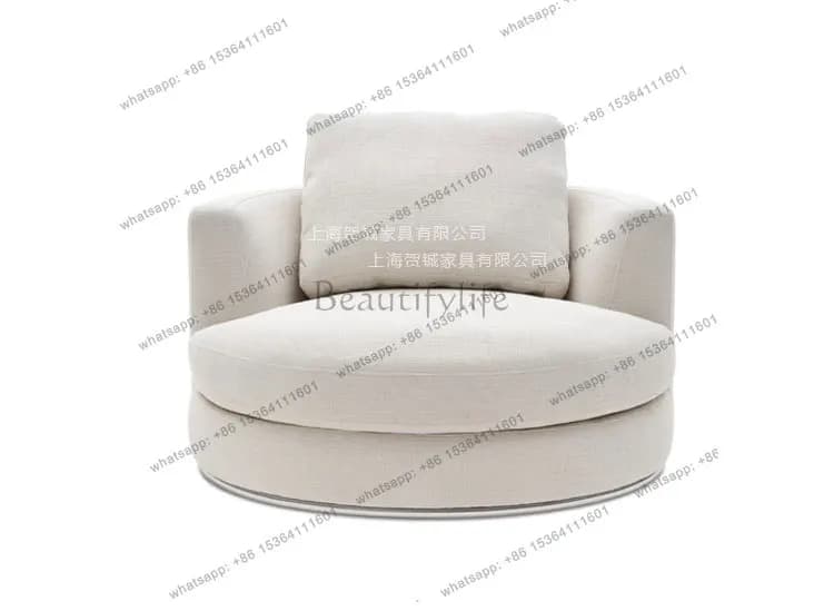 YJ  Italian Light Luxury Round Sofa Chair Can Be Rotated, Nordic Simple Modern Linen Fabric Designer Single Round Sofa