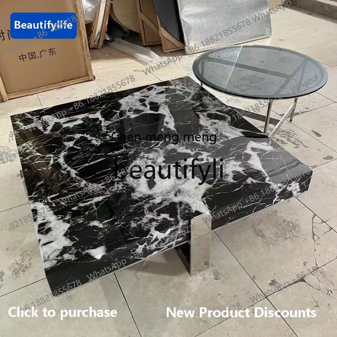 178cqy Living Room Designer Marble Square Coffee Table Glass Side Table Combination Coffee Table