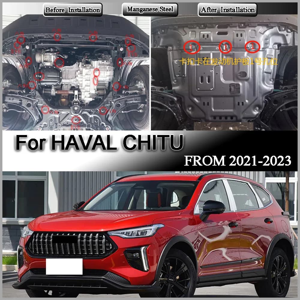 For HAVAL CHITU (Front plate +Rear plate) 2021-2023 1.5T Accessories Engine Guards Manganese Steel Engine Protection Device