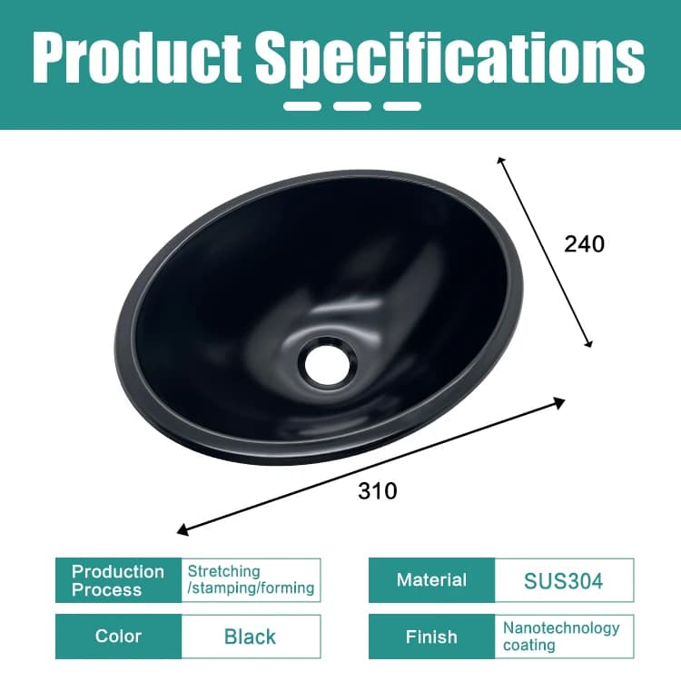 High Quality Black Coating SS304 Single Bowl RV Kitchen Sink for Yacht Boat Mobilehome