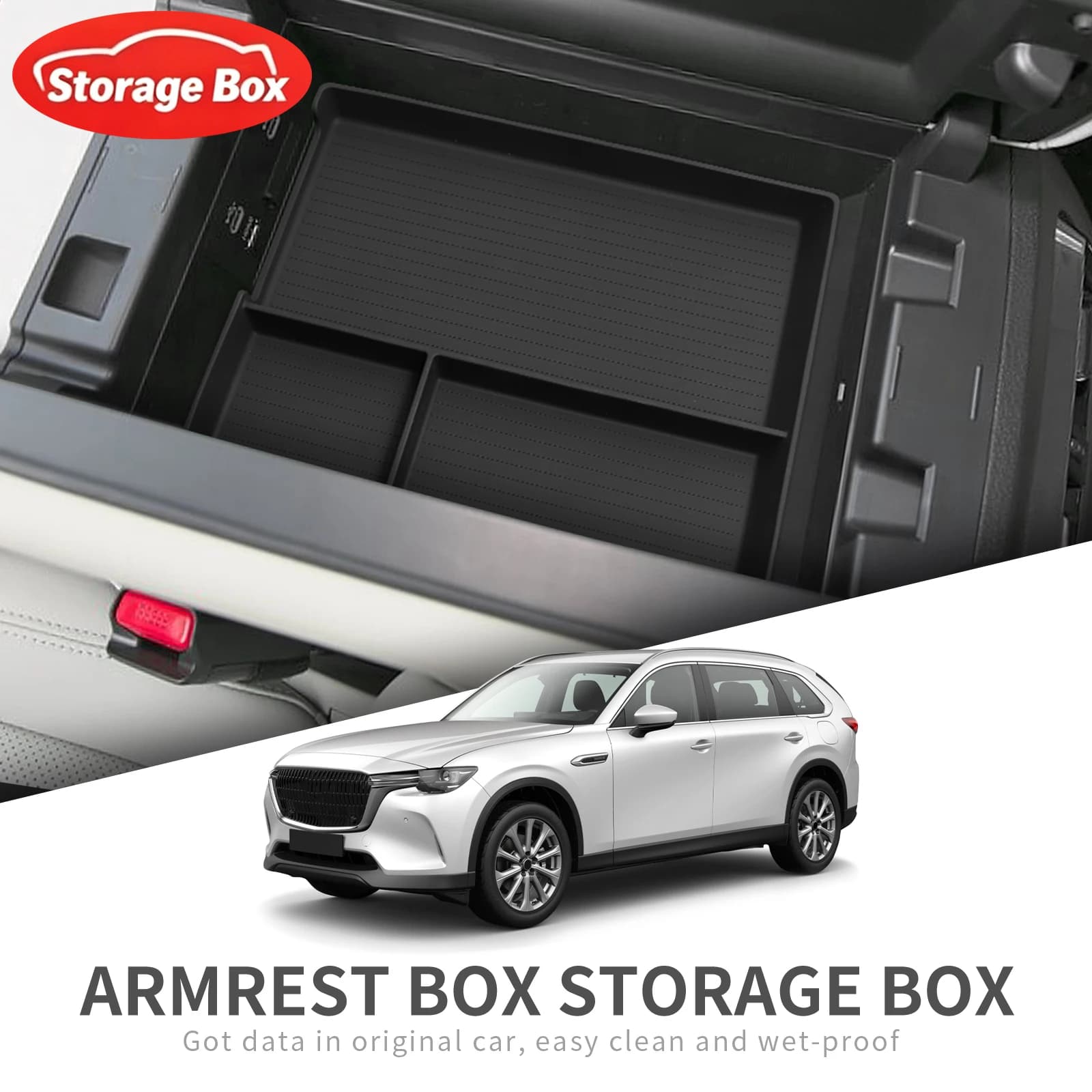 Armrest Storage Box Silicone Car Tray Organizers Accessories Tidying Black For Mazda CX 80 Right Rudder