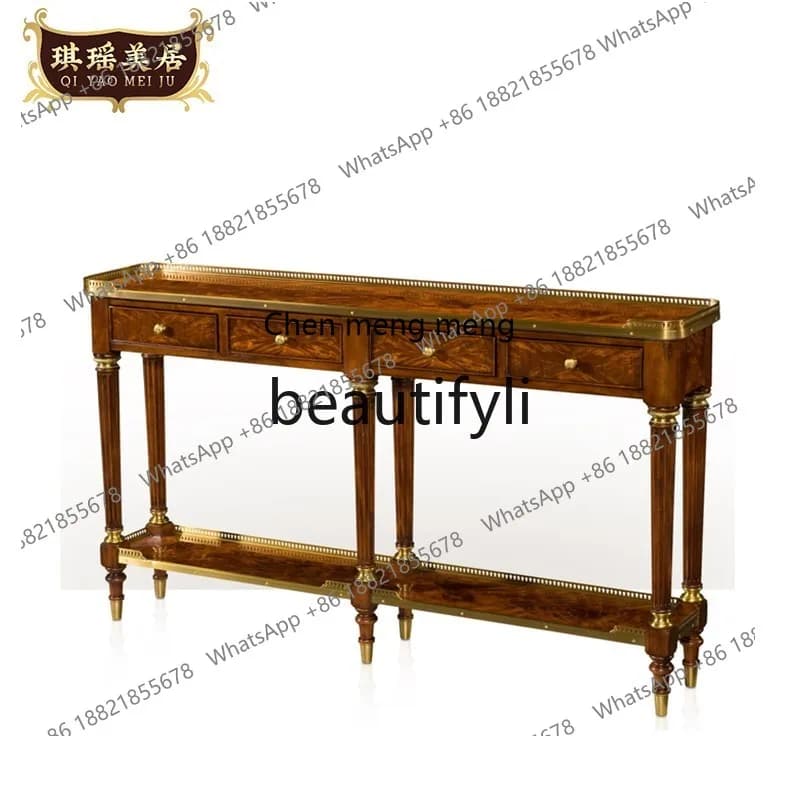 English Classical Console Table Mahogany Wood Strip Case European Style Sofa Back Table Console Table