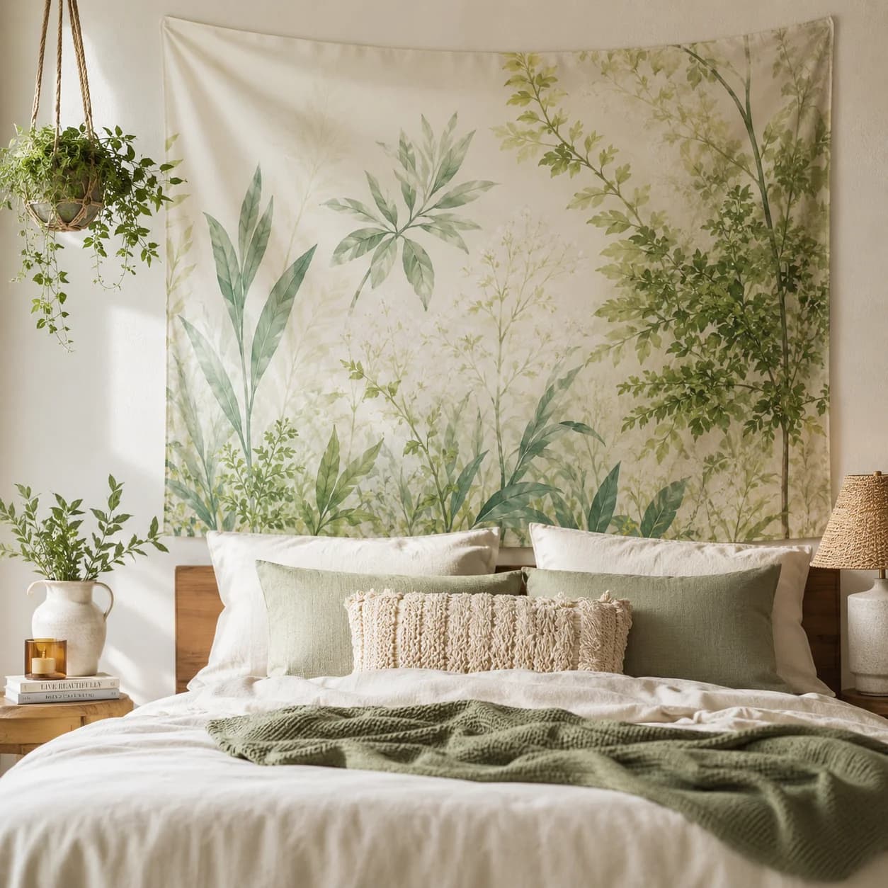 Watercolor Green Foliage Tapestry Botanical Plant Wall Hanging Boho Wall Decor Living Room Bedroom Background Cloth BirthdayGift