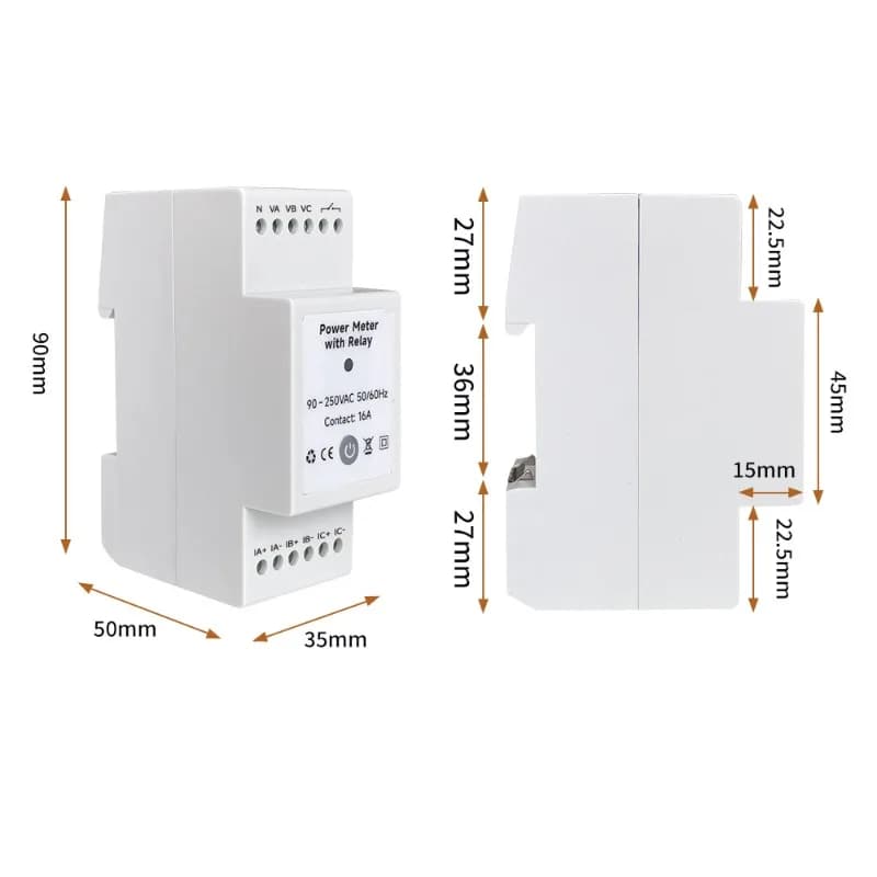 Tuya WiFi Three-Phase Four-Wire Bidirectional Energy Meter with 3 CT Clamps and Relay for Solar Power Monitoring