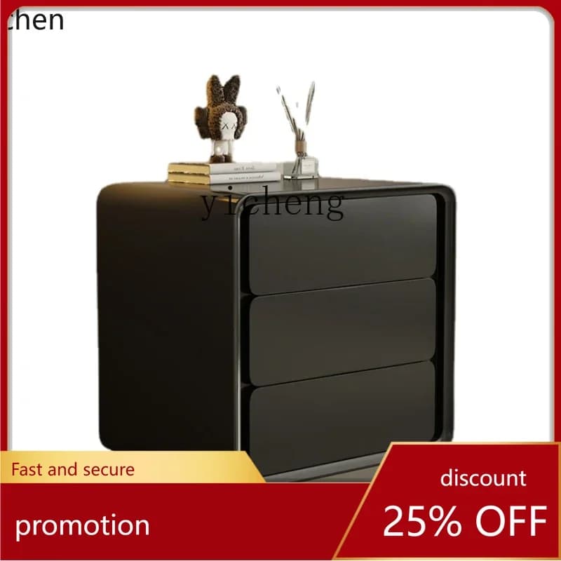 ZMLBlack Modern Light Luxury Bedside Table Three-Bucket Cabinet   Minimalist Bedside Cabinet