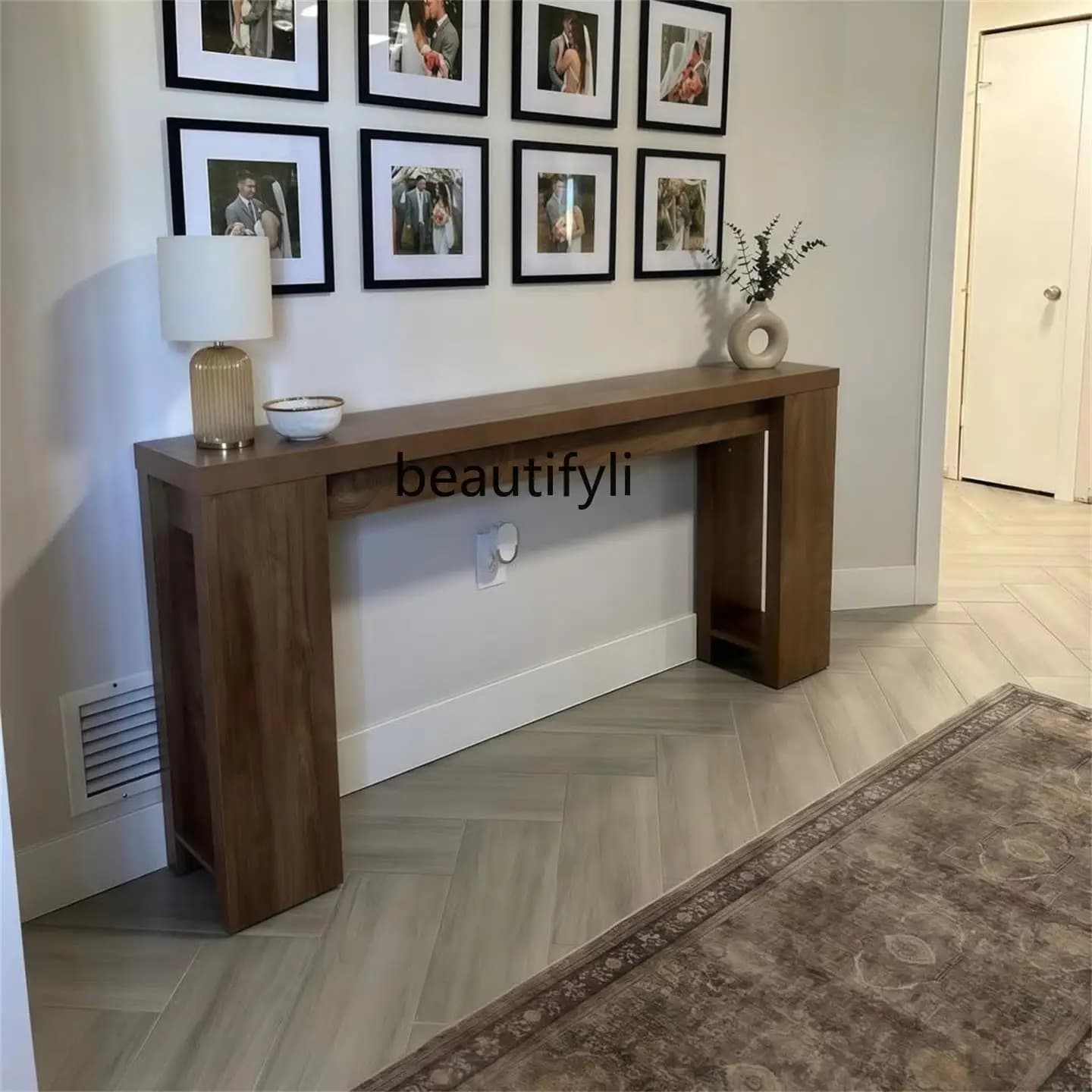 Vintage Style Solid Wood Entryway Table Home Long Table Wall-Mounted Entryway  Natural Wood Sofa Side Table