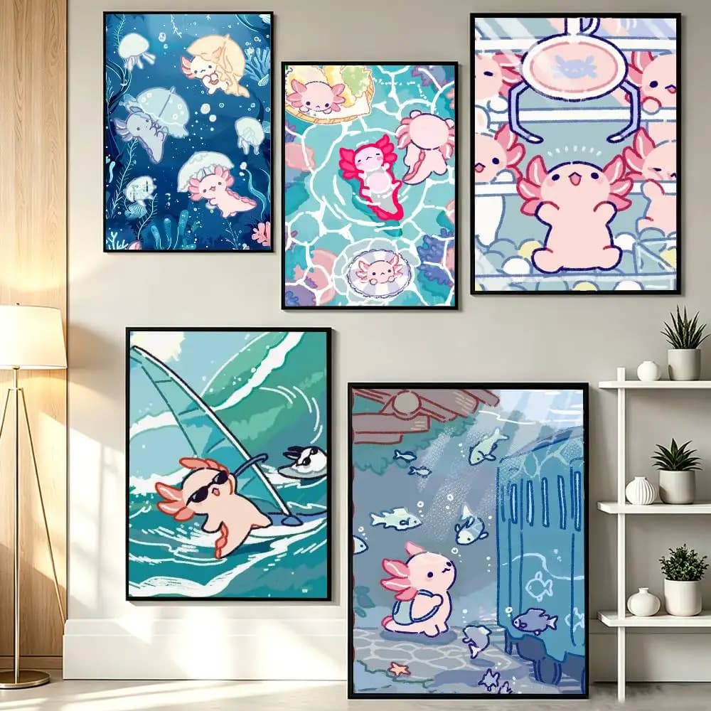CUTE A-Axolotl Poster HD Self Adhesive Waterproof Wall Art Ideal for Home Office Dorm Gift