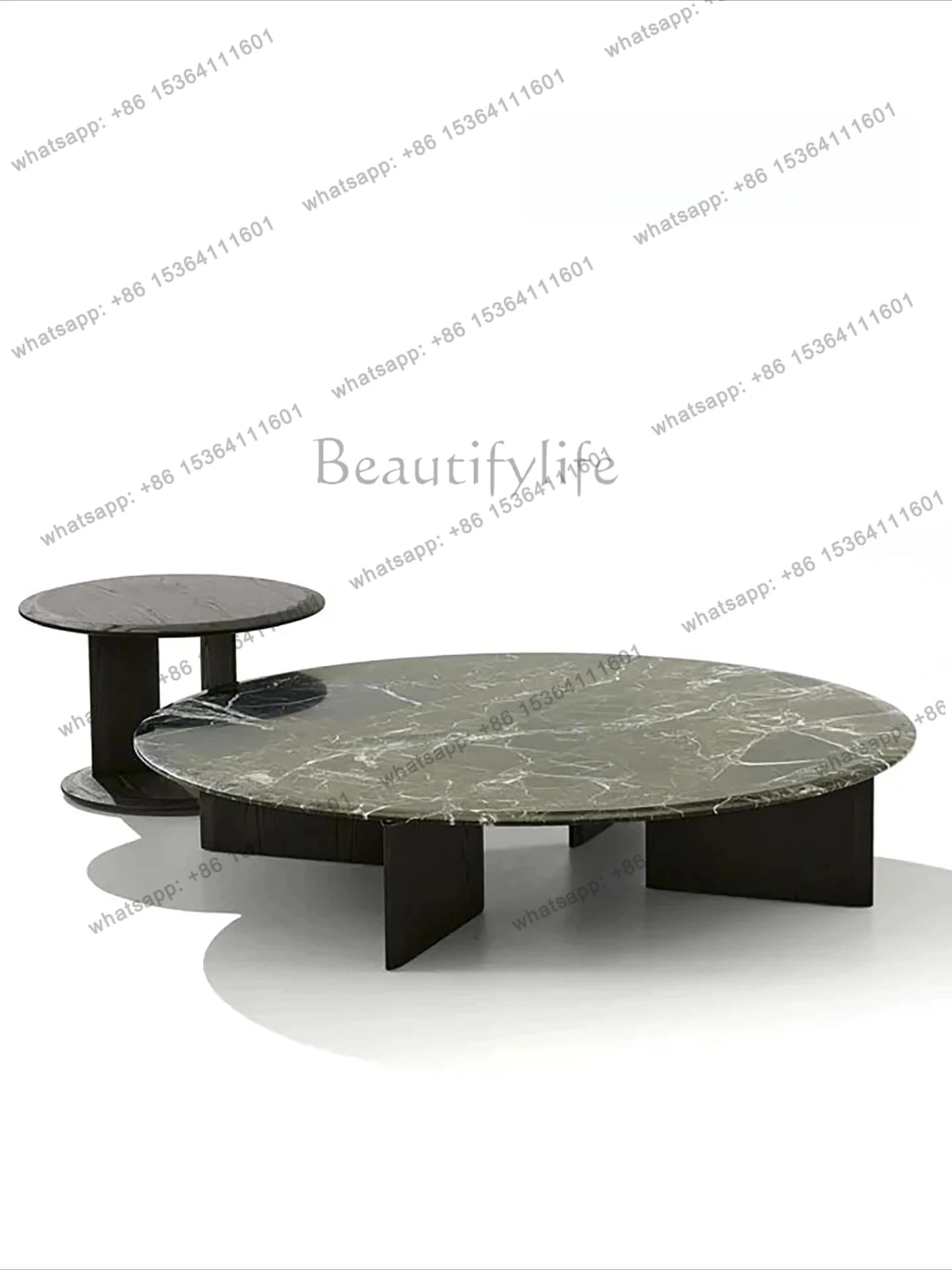 Italian minimalist size round coffee table light luxury saddle leather villa living room natural marble coffee table combination