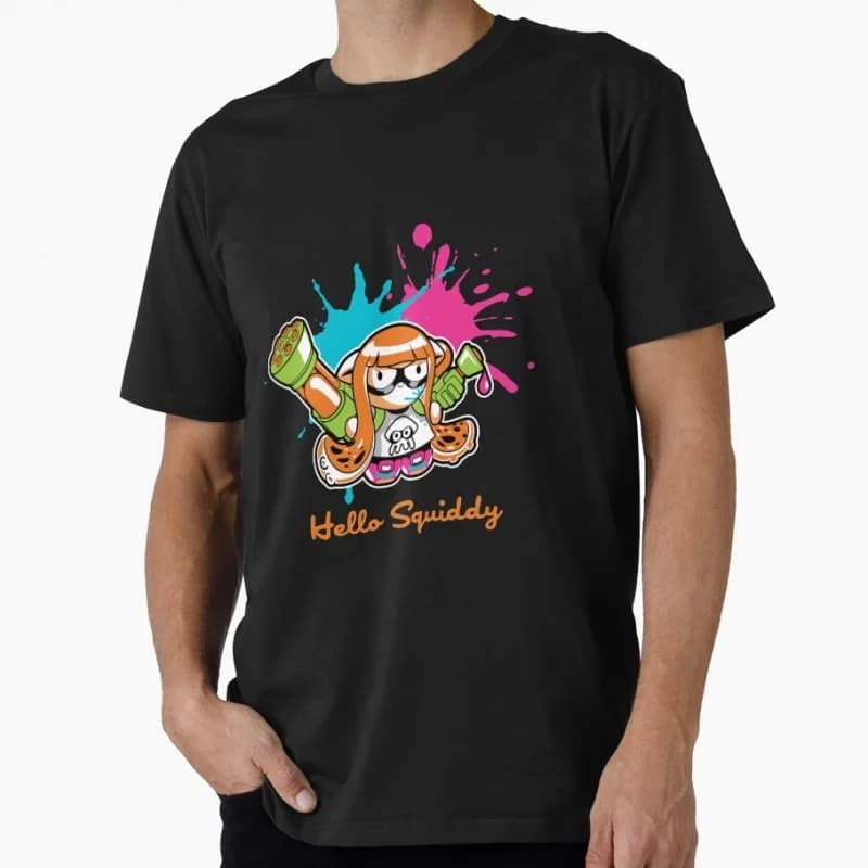 Hello Squiddy Cartoon Video game Splatoon Gift T-Shirt for gamer 100% Cotton y2k clothing Short-Sleeve Tee All Size Tops