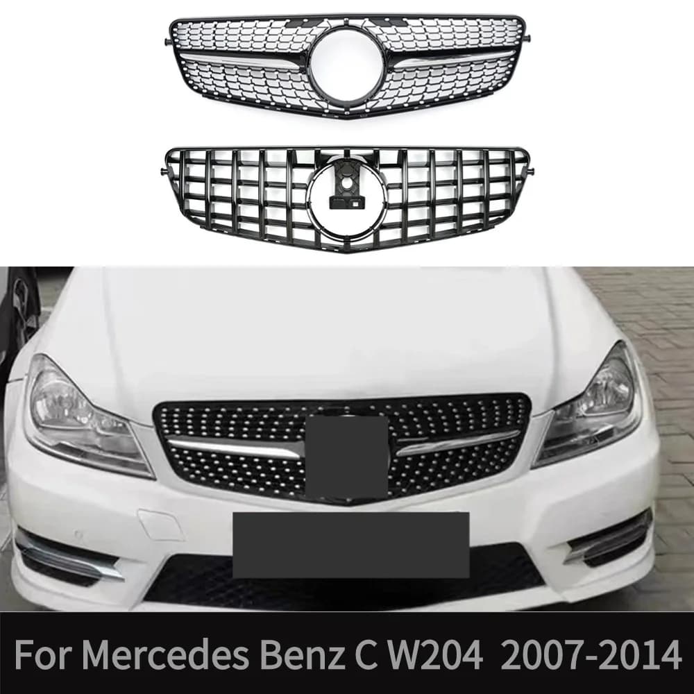 For C43 2007-2014  Mercedes Benz C W204  Front Hood Bumper Grille Racing Grill  Style