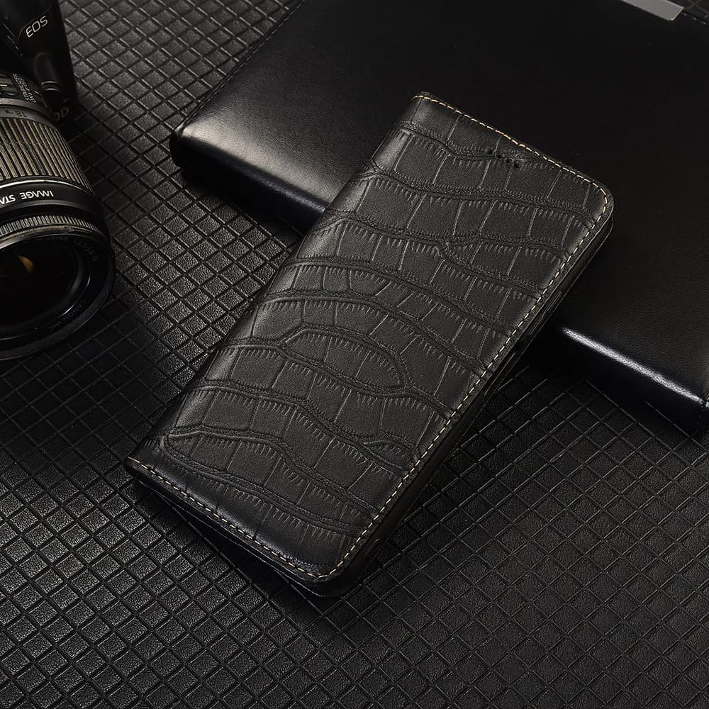 Crocodile Belly Genuine Leather Flip Case For Realme GT7 GT7T GT8 Pro Phone Cover Card Cases