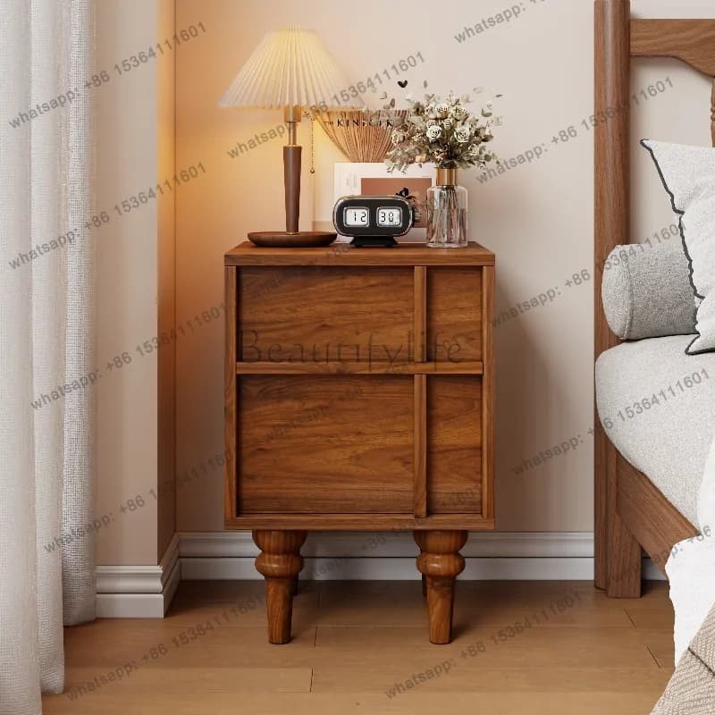 LSEuropean Dark Brown Nightstands Storage Classic Space Saving Bedside Table Wood Narrow Unique Mesitas De Noche Furniture Home