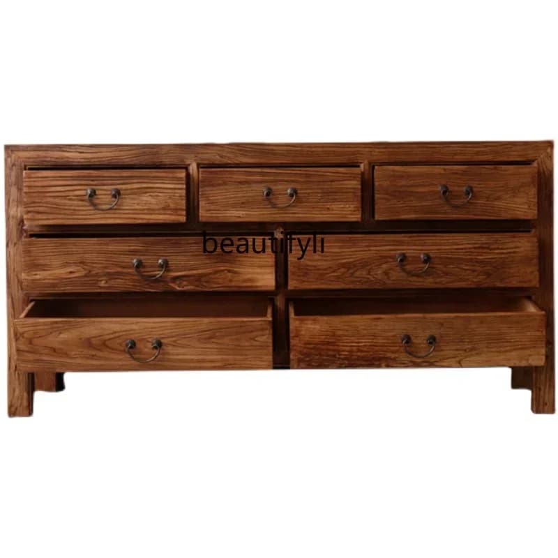 Q181 Solid Wood Locker Old Elm Chest of Drawers New Chinese Style Storage Cabinet Vintage Sideboard Cabinet Furniture