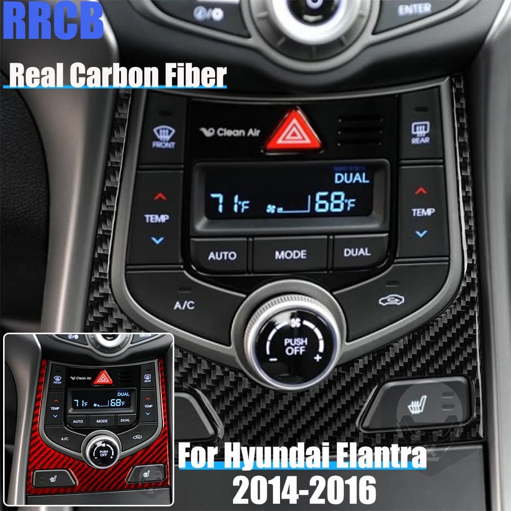 Real Carbon Fiber Car Accessories Center Console Seat Heater Control Trim Soft Cover Sticker For Hyundai Elantra 2014 2015 2016