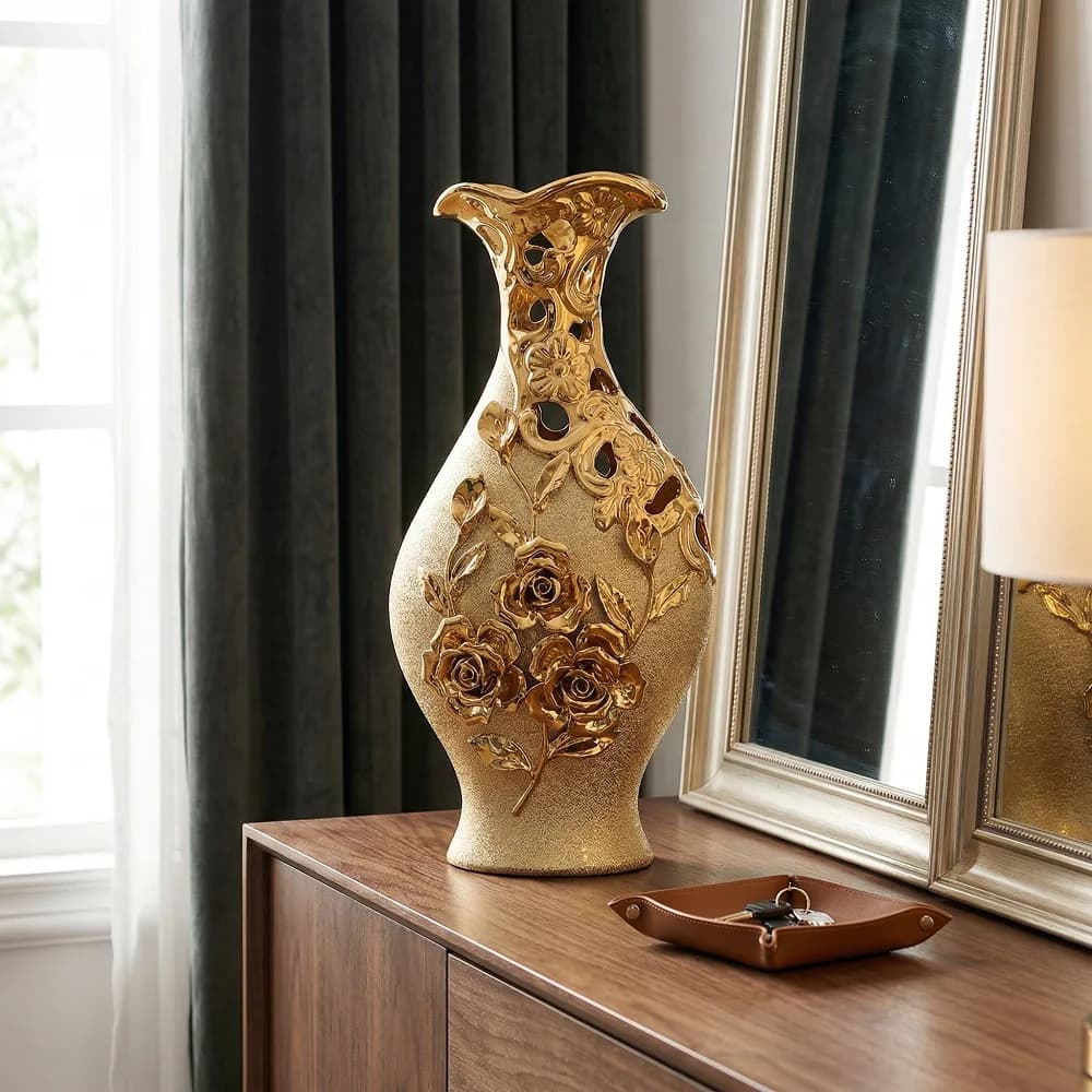 Nordic Ceramic Vase Golden Vase Flower Arrangement Pot Flower Storage Container Home Living Room Desktop Decor Friend's Gift