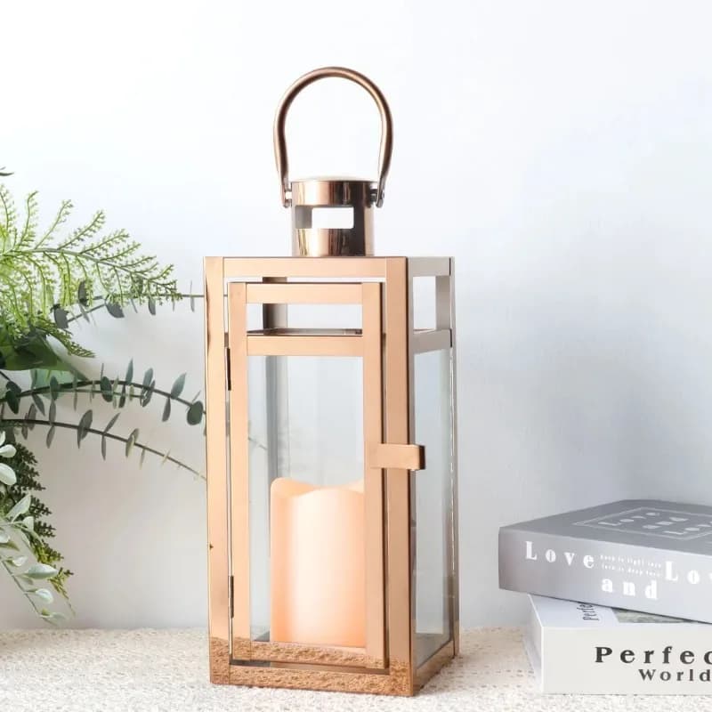 Stainless Steel Candle Holder Lanterns Rose Gold Hanging Bakhoor Burner Light Indoor Outdoor Ramadan Decorations Vidro Para Vela