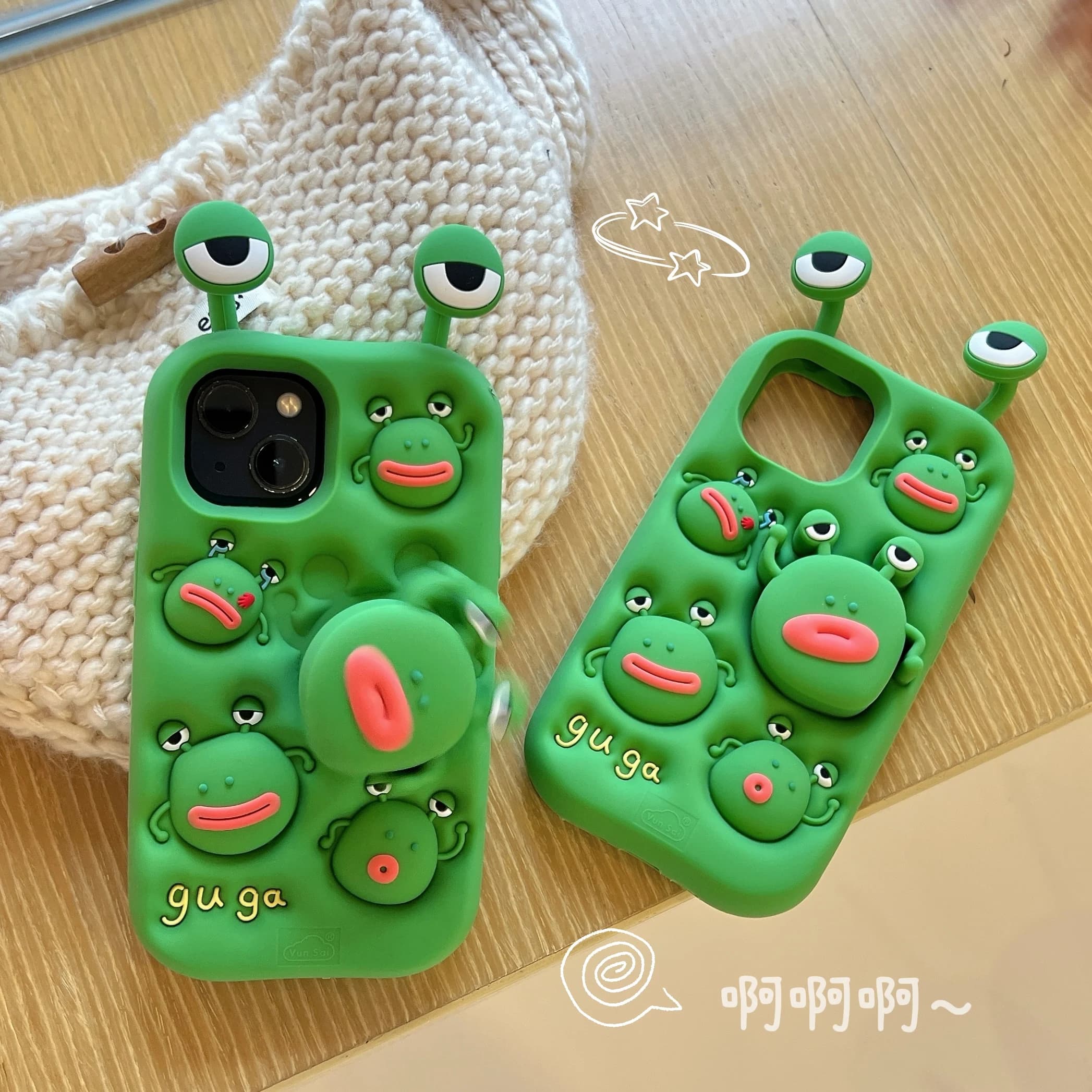 3D Soft Silicone Case Cover for iPhone 12 13 14 15 16 17 ProMax Cute Cartoon Frog with Full Protection & Telescopic Holder Stand