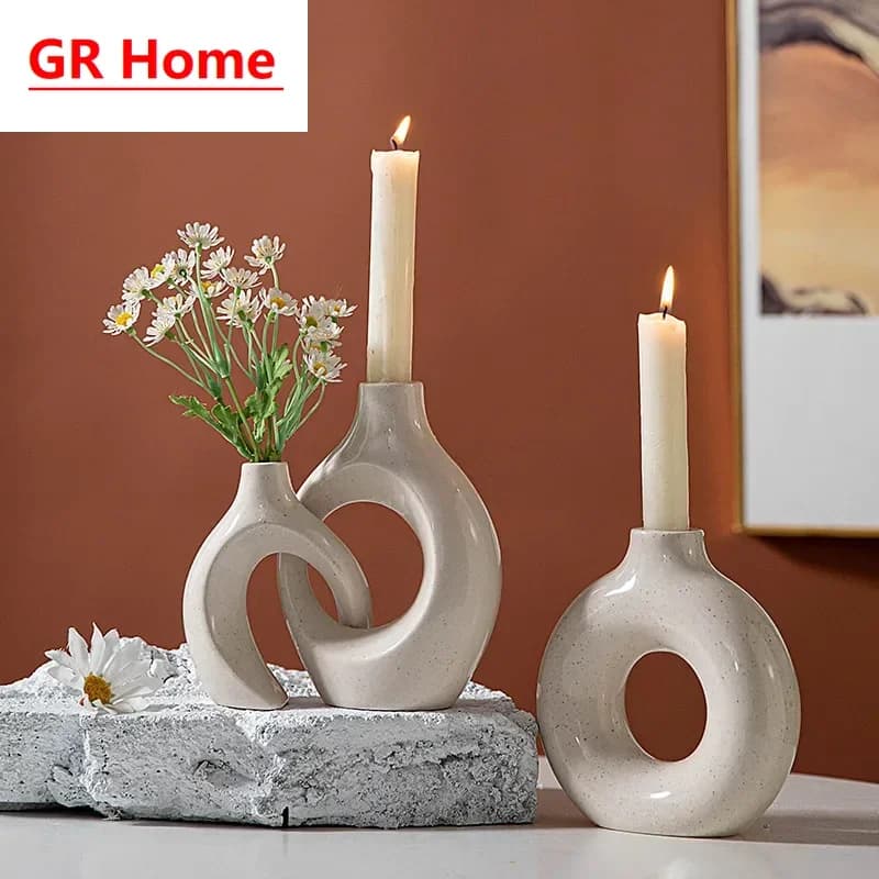 Creative Nordic Irregular Hugging Ceramic Candle Holders, Circular Decor Vase Handicrafts for Home & B&B Living Room Decor
