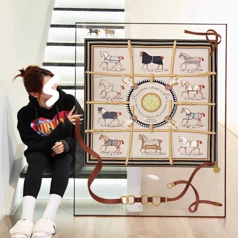 French high-end acrylic silk scarf hanging painting villa modern light luxury living room entrance decorative painting