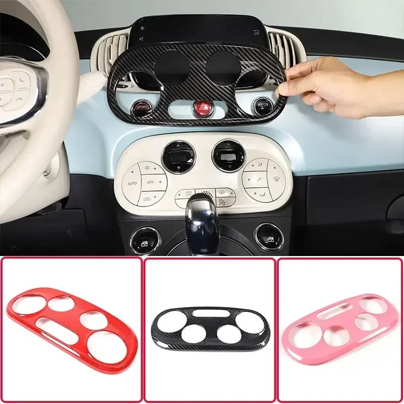 For Fiat 500 2016+ ABS carbon fiber car steering wheel button frame center control panel frame cover sticker auto accessories