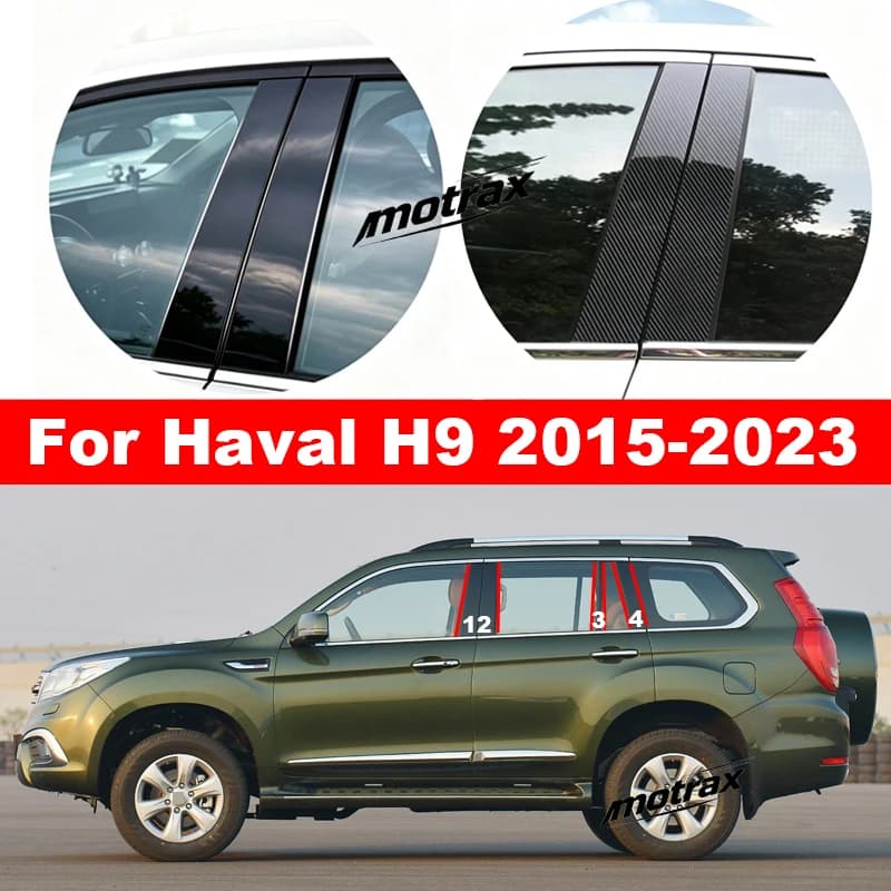 For Haval H9 2015-2023 Car Window Door Column B C Pillar Middle Post Cover Glossy PC Sticker Protection Accessories