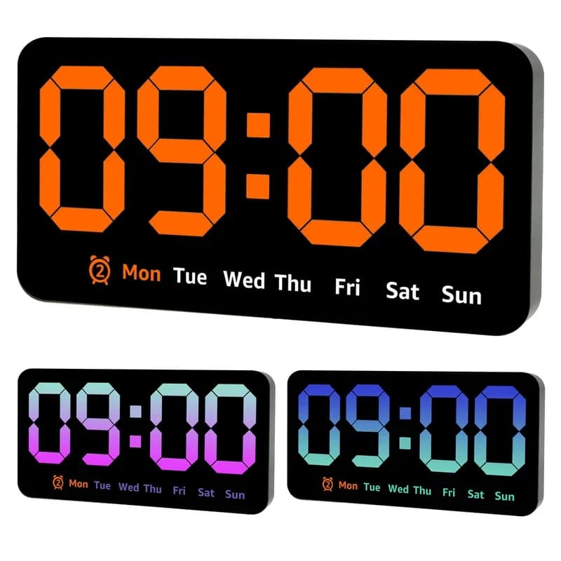 Digital Wall Clock 8.5Inch Large Screen LEDAlarm Clock，With date、Week、Dual Temperature Reminder Function，3Brightness Adjustment