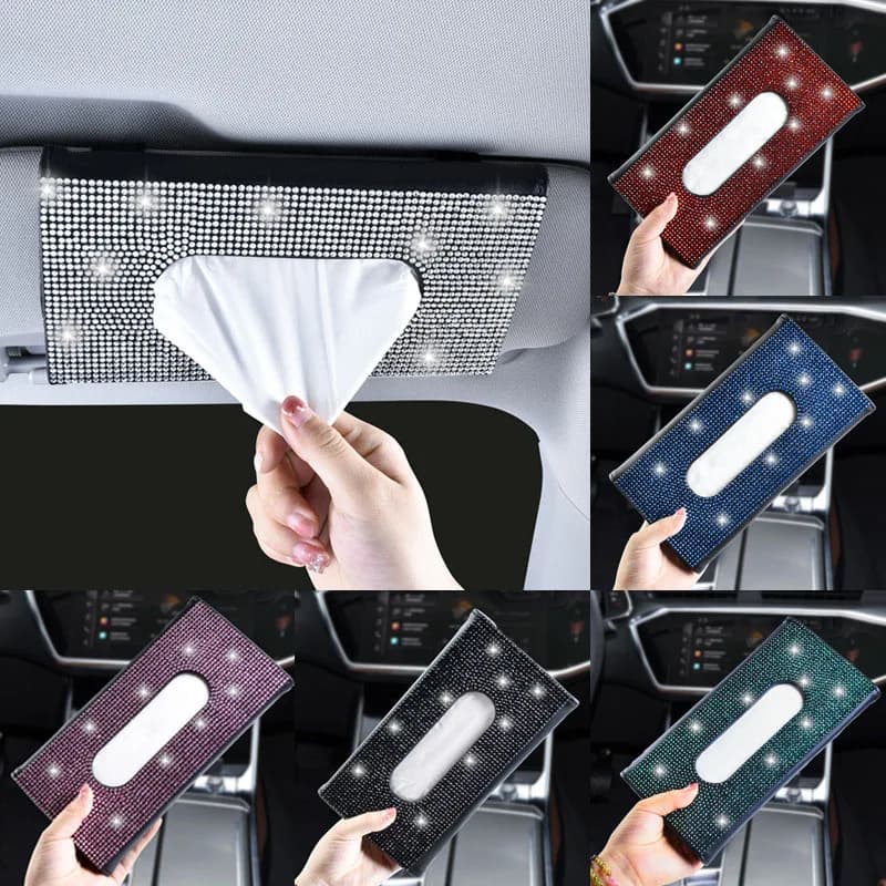 1Pc Car Rhinestone Tissue Box Holder High-end Luxury Sun Visor Multicolor Paper Box Bling Auto Interior Storage Car Acessories