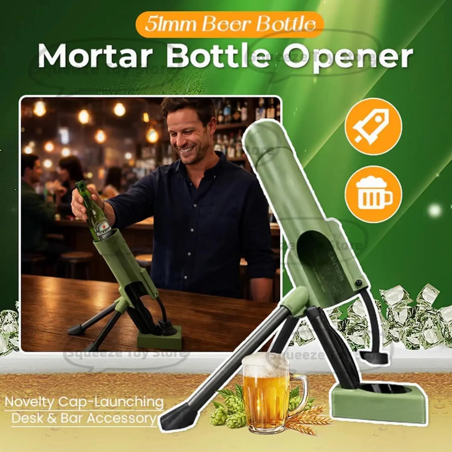 2026 New Hot Amazon Heavy Duty Beer Bottle Mortar Opener Tactical Cap Launcher Hands Free Push Down for Bar Desk Decor