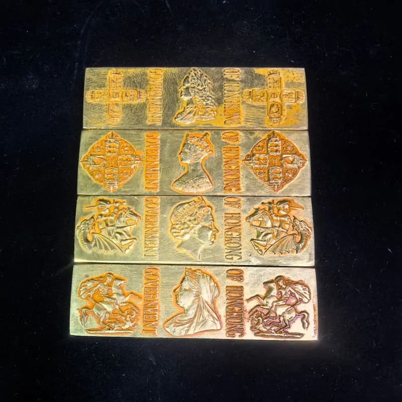 Crafts Vintage Ingot Pure Copper Plated Hong Kong 0.5kg Gold Bar Antique Ornament