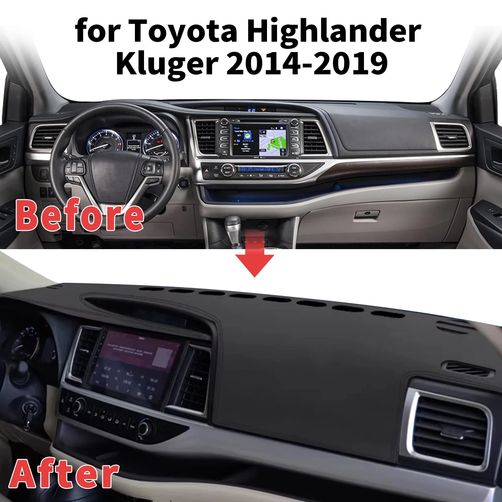 for Toyota Highlander Kluger 2014-2019 XU50 Dashboard Cover Sun Shade Protector Dashmat Anti-Glare UV Block Carpet Mat Dash Mat