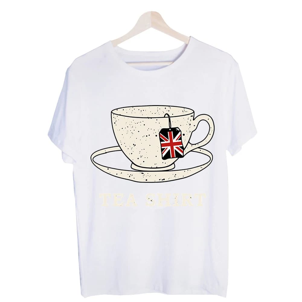 Men's Tea Cup with Union Jack Teabag Graphic Tee, Short Sleeve Crew Neck T-Shirt for Casual Daily Wear and Tea Lover Outfits